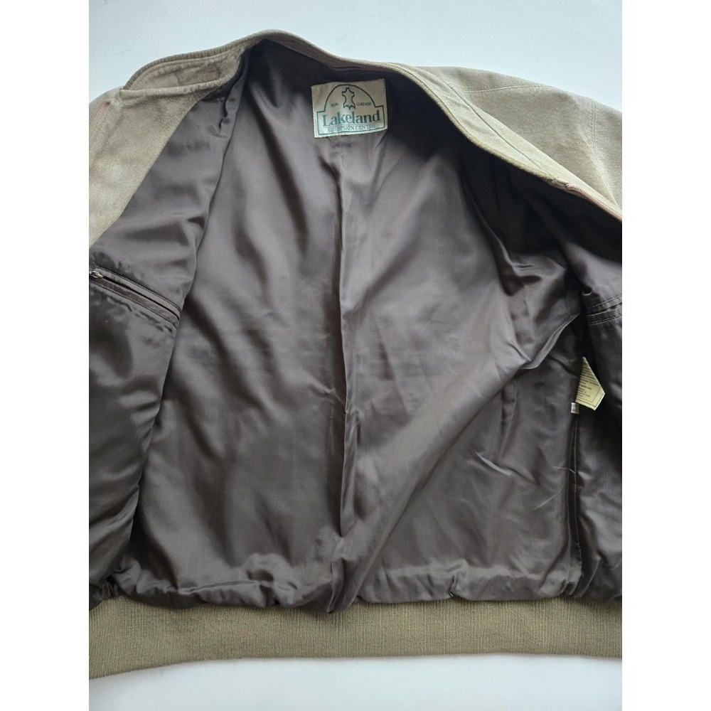 Vintage Beige Suede Bomber Jacket Knit Wool Waist Fall Winter Lakeland Leather - Picture 4 of 12